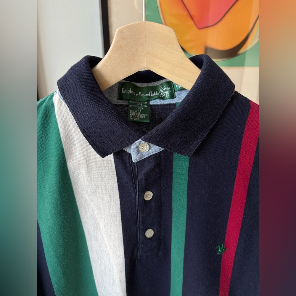 Knights Of The Round Table VTG Polo Shirts S/S Bundle Of 2 Multi Colour Strip L - Picture 4 of 11